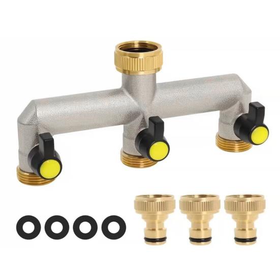 3-ходовой садовый шланговый разветвитель, никелированный латунный кран-коллектор, 3/4-дюймовый морозостойкий уличный шланговый патрубок-адаптер для садов, дворов, ферм