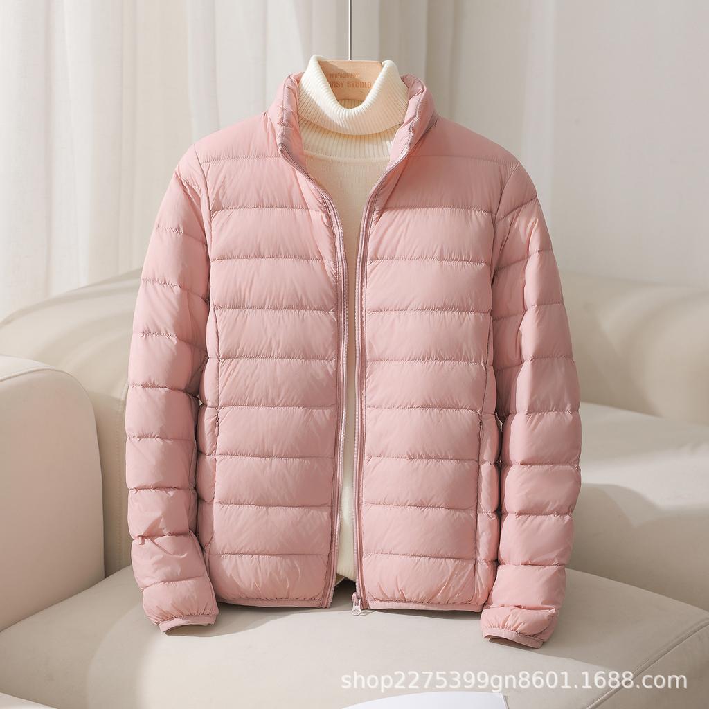 Женская легкая пуховая куртка с воротником-стойкой, на молнии, с длинным рукавом, стеганая, короткий пуховик, однотонный