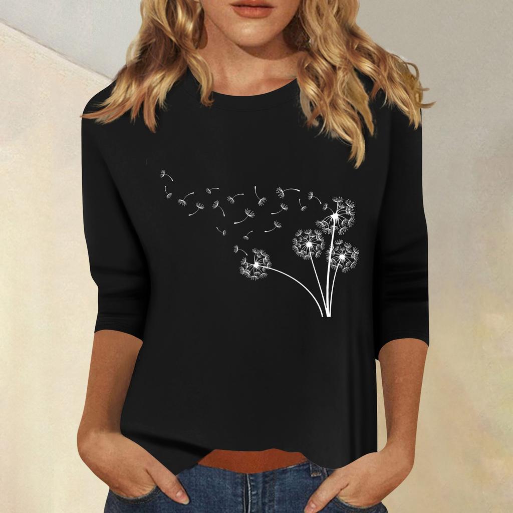 Women's Fashion Casual  Printed Seven Sleeve Round Neck Top