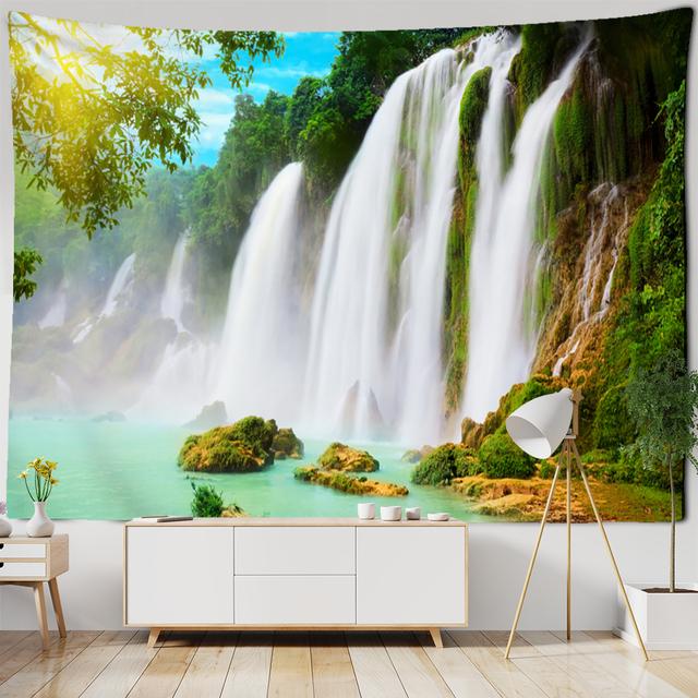 Гобелен в прибрежной пещере, настенный гобелен в стиле бохо, приморский пейзаж, психоделическая эстетика, художественный декор для комнаты в общежитии