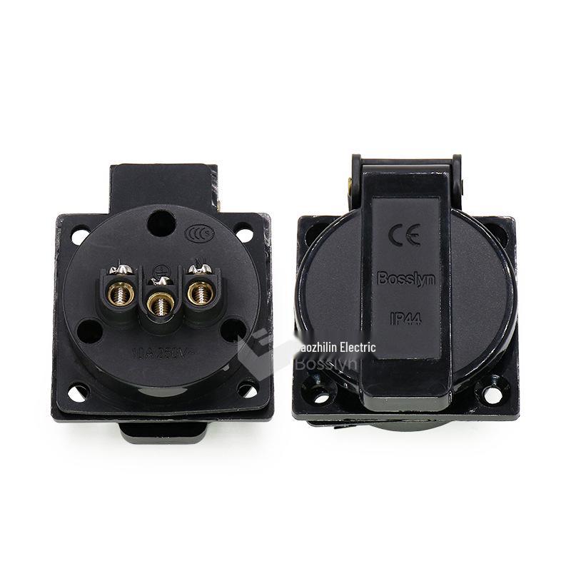 IP44 Black Outdoor Waterproof 5-Hole Industrial Socket, New National Standard Two/Three-Hole.