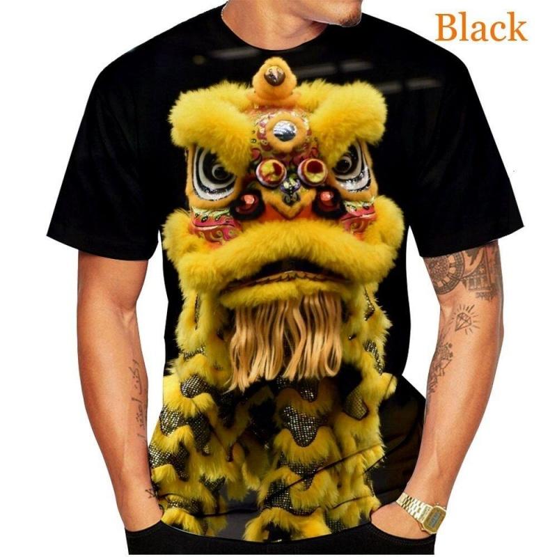 3D Printed Chinese Lion Dance TShirt For Unisex Ethnic Traditions Pattern Tees Casual Loose Round Neck Short Sleeve T Shirts Tops