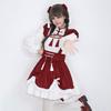 Cosplay Dress Lolita Maid Style Role Play Dress Hollow Out Shirring Contrast Color Tassel Bow Decor Pleated A-line Mini Dress New Year Party Costume