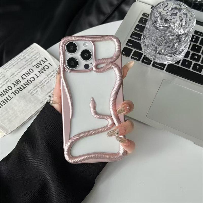 2025 Cool Dark 3D Snake Hollow Out Case For iPhone 16 15 14 13 11 12 Pro Max Ins Fashion Boy Girl Electroplated Soft Cover Gift
