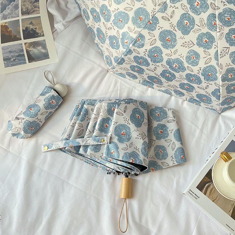 French Retro Floral Umbrella Sun-Rain Dual-Purpose Female Student Korean Version Folding Forest Sun Protection Parasol 50% Off U