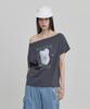 WAIKEI Mellow Dream Cloud Off-Shoulder Short-Sleeve T-Shirt Charcoal