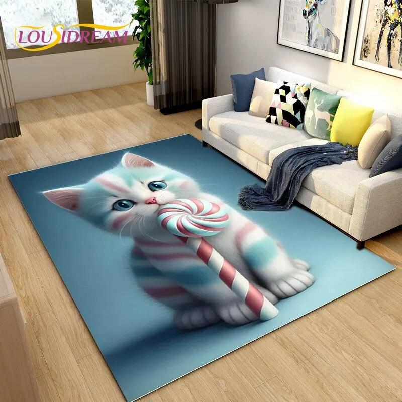 3D мультяшный ковер с милым котом, ковер для дома, гостиной, детской спальни, дивана, коврик для двери, декор, кухонный нескользящий коврик