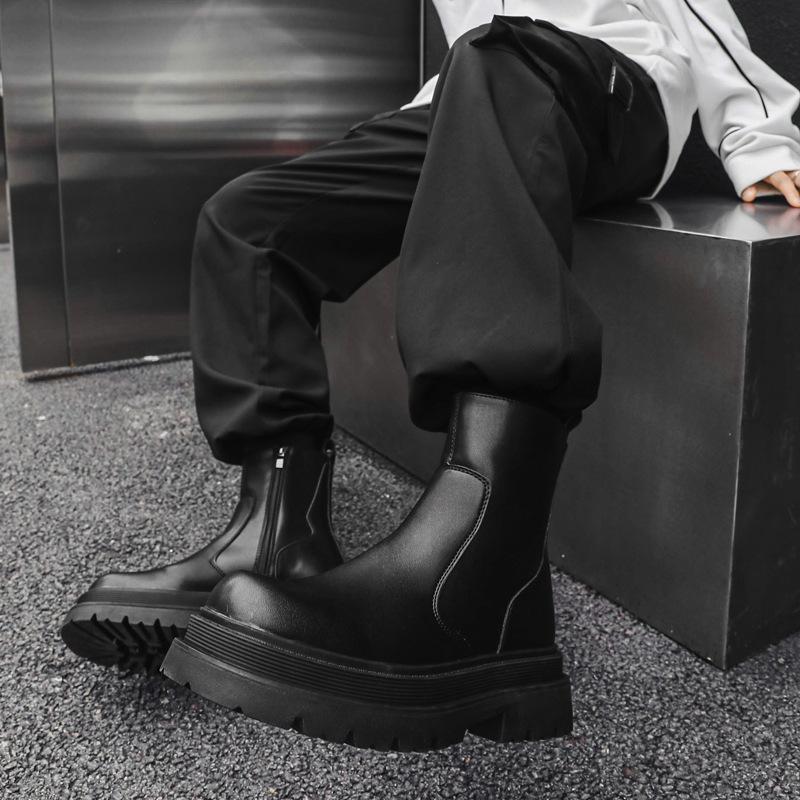 Повседневные модные мужские кожаные ботинки на толстой подошве, уличные рабочие ботинки, осенне-зимние теплые высокие ботинки 59690-J