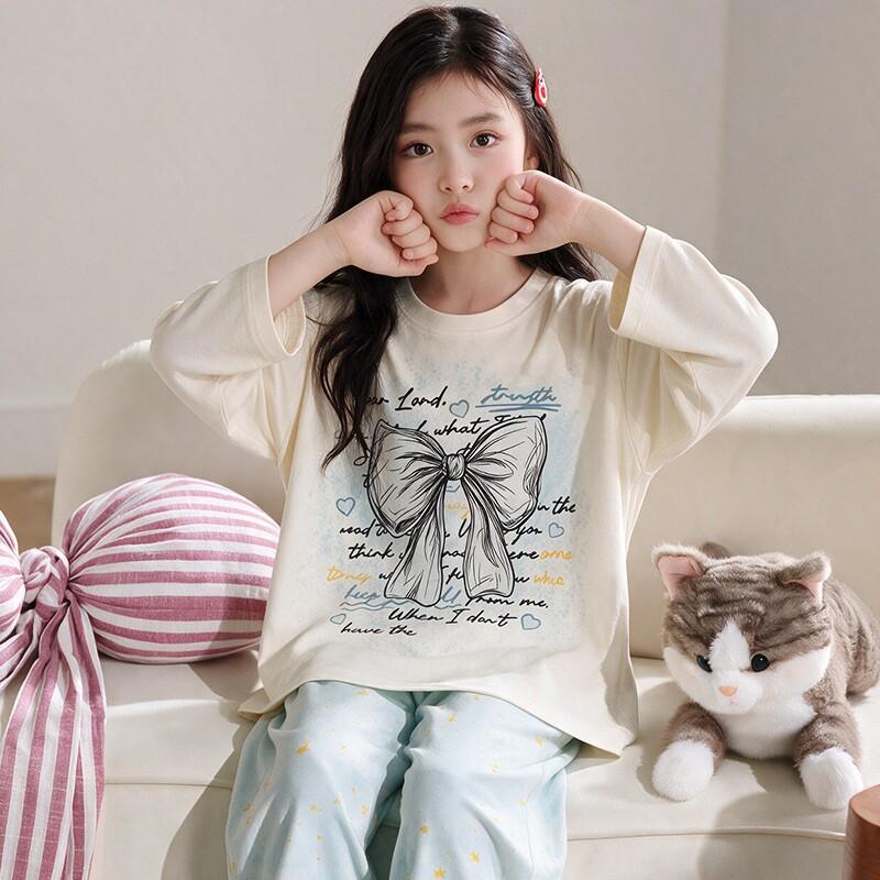 Girls Cotton Pajama Set With Cartoon Print Long Sleeve Top Pants Ages 8 Winter Sleepwear