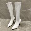 Классические женские новые заостренные носки на высоком каблуке длинные сапоги осень 2024 года женские сапоги до колена с боковой молнией из искусственной кожи женские сапоги