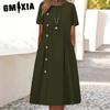 GMXIA Women's Fashion Summer Spring Solid Color Print Short Sleeve O-Neck High Waist Casual Dresses