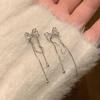 Bow Stud Earrings Women's Niche Design Sense Fashion Temperament Autumn and Winter Fringed Zircon Earrings