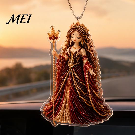 Goddess Shape Ornaments 2D Flat Acrylic Christmas Ornaments, Bead Embroidered Art Long Skirt Angel Pattern Pendant, Double-Sided Hanging Charm