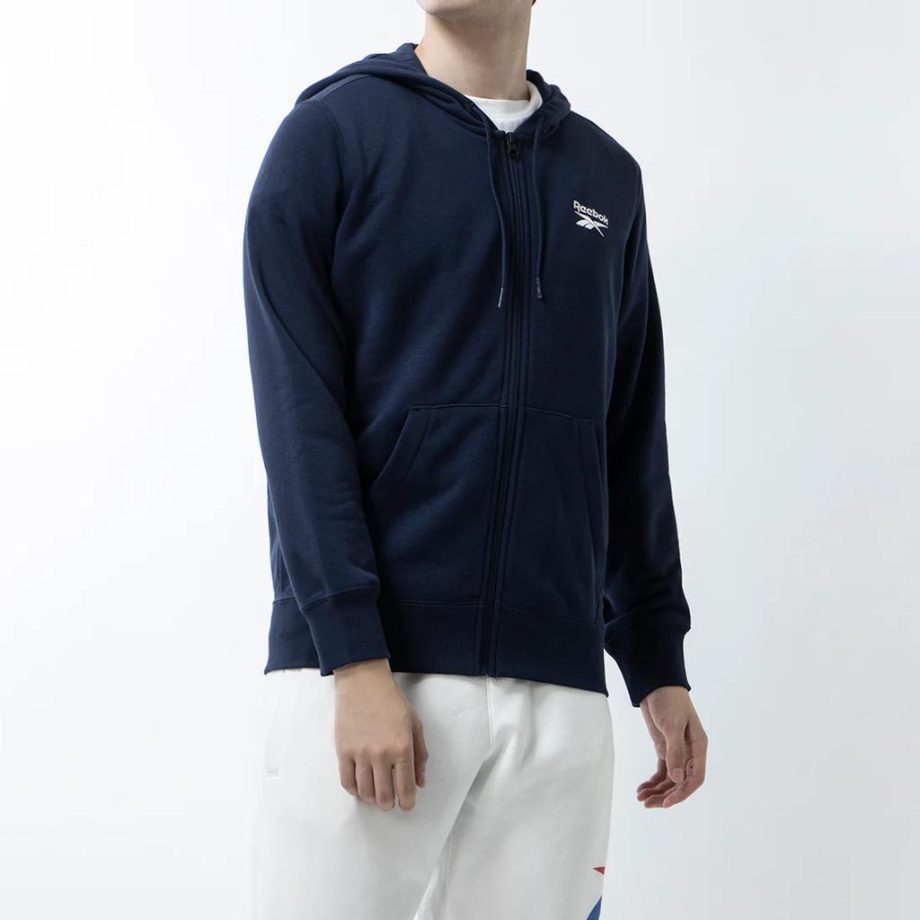 Reebok Спортивная куртка с капюшоном и застежкой-молнией с логотипом, мужские куртки, темно-синие, GV5513