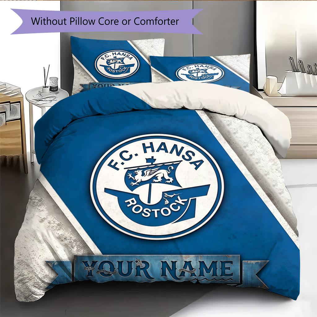 Custom Name FC Hansa Rostock2 Pattern Bedding Quilt Set Home Decoration Gift (1 * duvet cover + 2 * pillowcase without core)