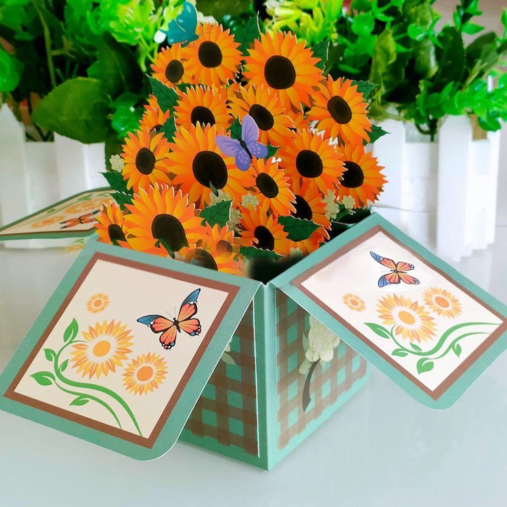 Bloom Bouquet Flower Girlfriend Paper Flowers 3D Pops-up Bouquet Rose/Lily/Sunflower Greeting Card