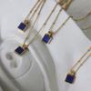 Deep Blue Square Lapis Lazuli Square Necklace Gold Tone Fine Chain Low MOQ Women Minimalist Jewelry Sourcing
