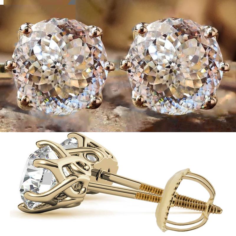 100% S925 silvery Portuguese cut D moissanite screw back 6 prong stud earring for women golden plated yellow golden plated GRA