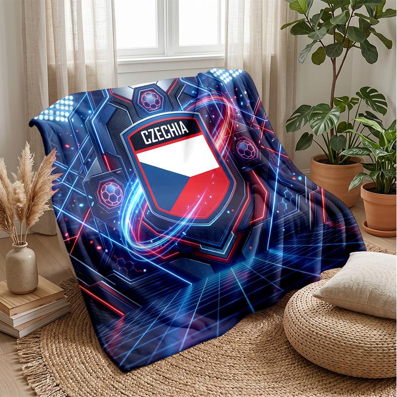 Czech Republi Football Printed Flannel Blanket Skin Friendly Warm Decorative Throw for Indoor Couch Bed Daily Use