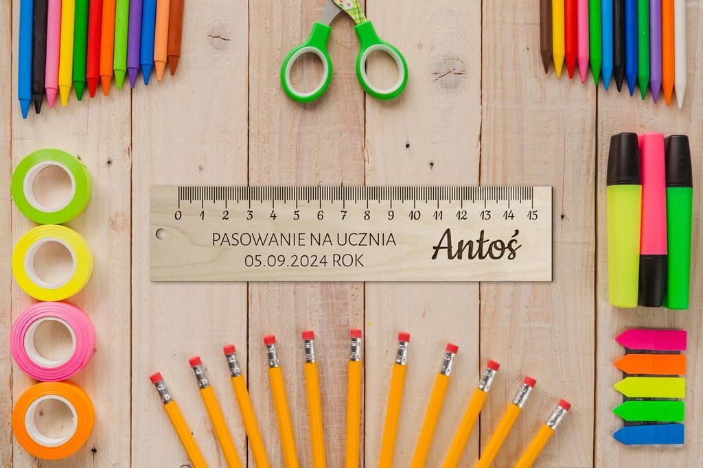 Wooden ruler with name for the end of school, kindergarten, for children