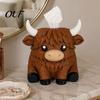 Modern Farmhouse Aesthetic Decor Simulated Highland Yak Tissue Box, Cute Decorative Paper Dispenser, Waterproof Bedroom Dresser Organizer Matte