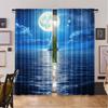 2Pcs Moon Sea Curtain Blue Scenery Landscape Ocean Night Moonlight Cloud Starry Stars Modern For Men Women Decor Suitable For