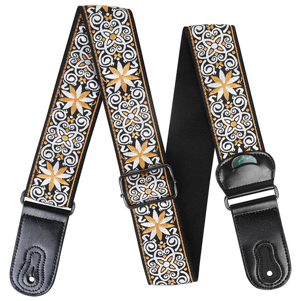 Cotton Guitar Straps with Pick Pocket National Style Guitar Strap Adjustable Shoulder Strap Belt Guitar Accessories