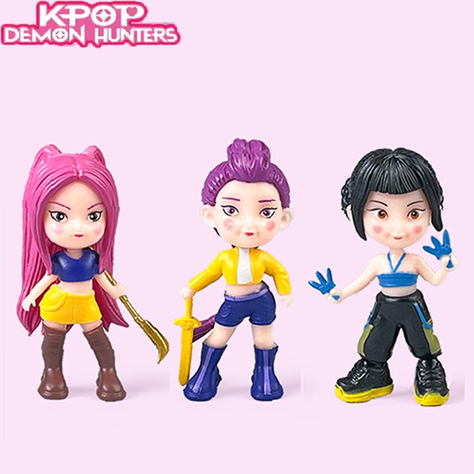 3pcs/Set Kpop Demon Hunters Action Figure Toy Derpys Tiger Rumi Mira Zoey Sussy Figurine Doll For Fans Gift