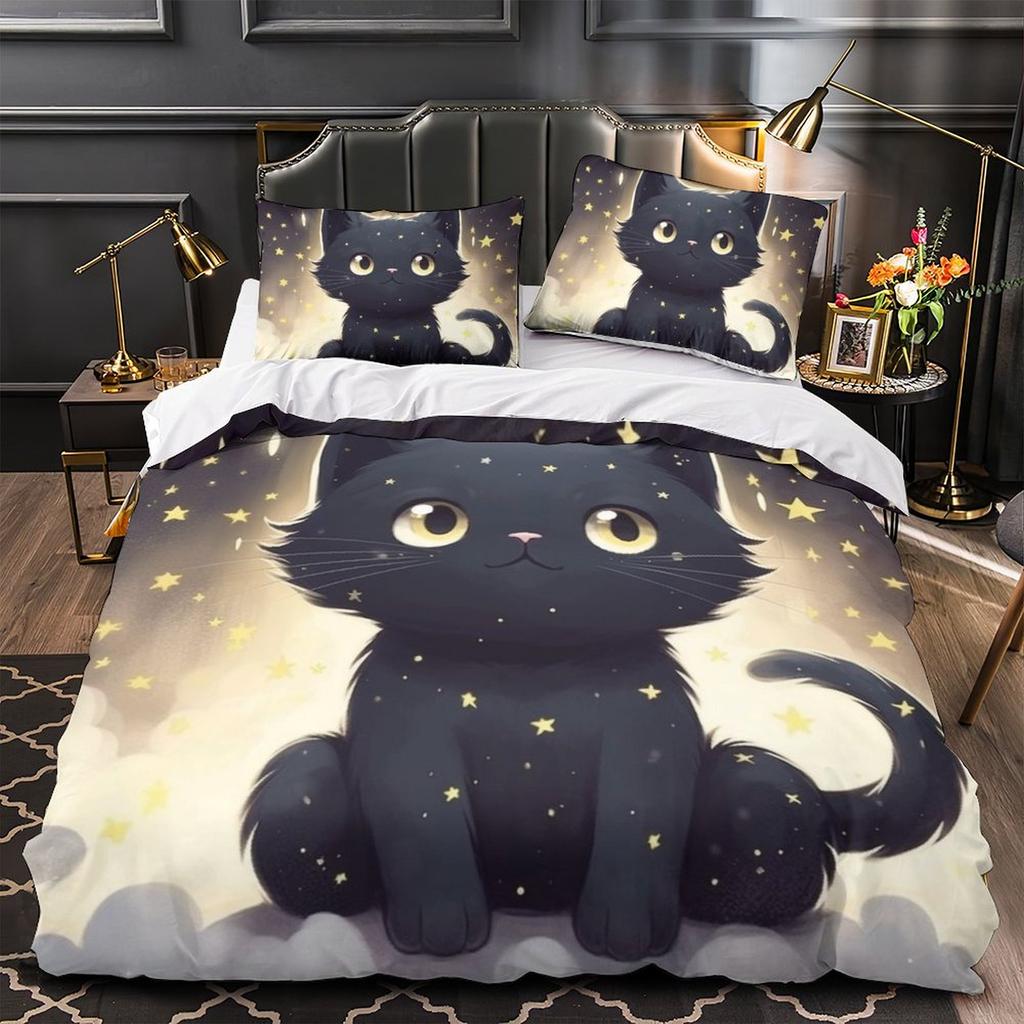3D Cartoon Animal Bedding Set Cute Cat Down Duvet Cover Pillowcase 2/3pcs Girl Kids Women and Boys Cover