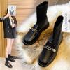 Металлические цепи Кожаные ботинки с эластичным трикотажным носком Botas Mujer 41-43 Большой размер Жемчужная отделка Челси Короткие женские ботинки