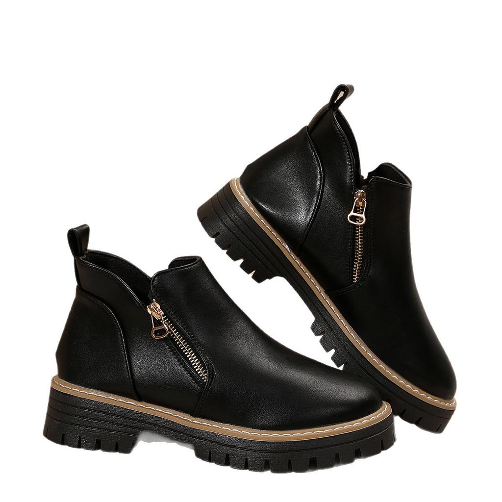 Новые осенне-зимние ботильоны с круглым носком на толстом высоком каблуке, водонепроницаемая платформа, женская обувь на боковой молнии