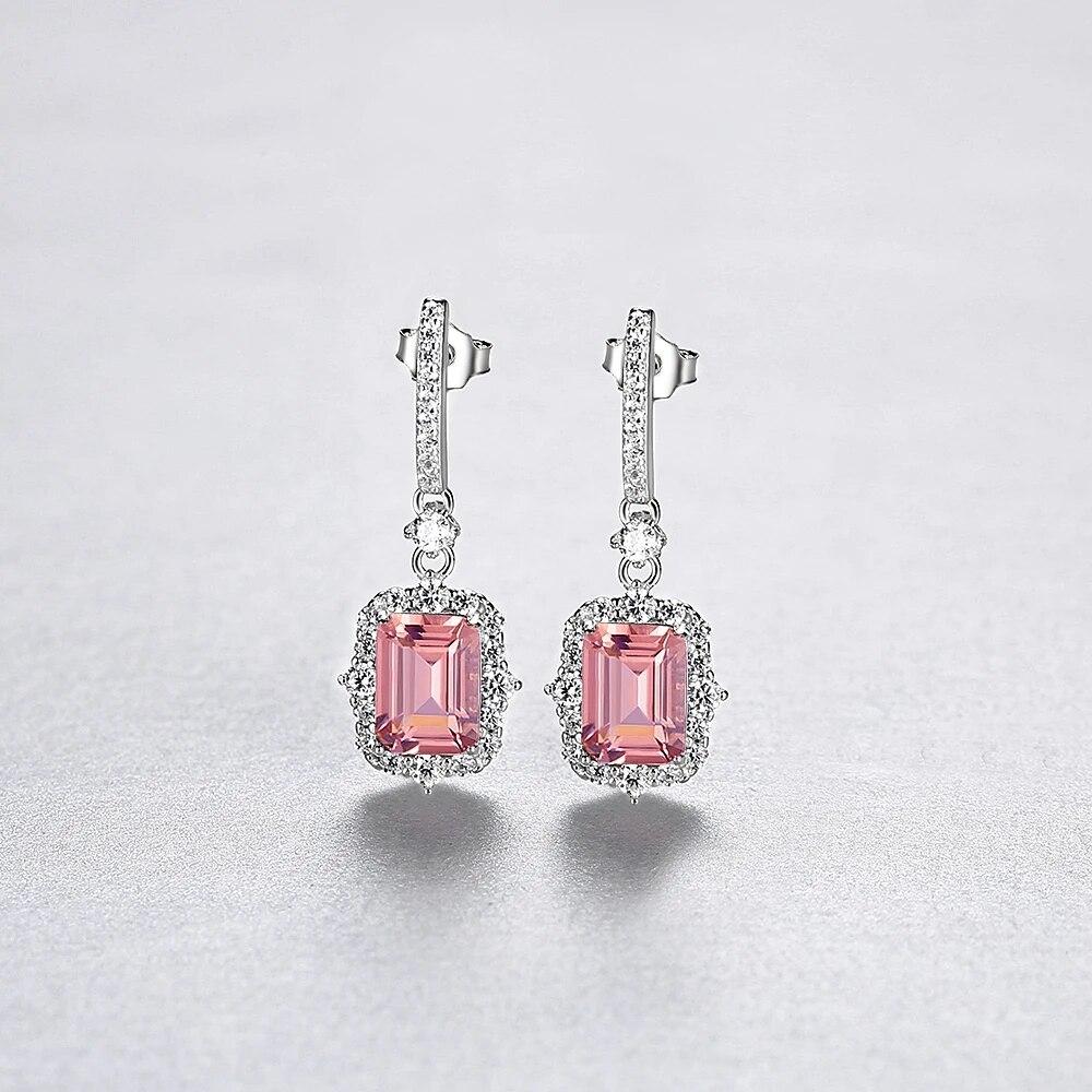 Натуральные серьги-капли из серебра 925 пробы с розовым морганитом изумрудной огранки, винтажные элегантные серьги с драгоценными камнями для женщин, роскошные изящные ювелирные изделия