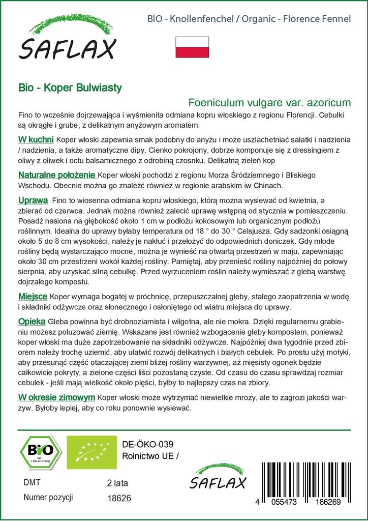 SAFLAX Garden in the Bag - Органический - Фенхель Флоренс - 100 семян - С субстратом в подходящем пакете - Foeniculum vulgare