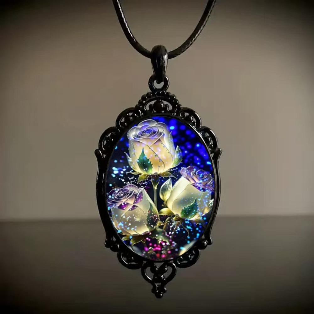 Vintage Floral Necklace Rose Flower Pattern Rope Chain Necklace New Charm Necklace
