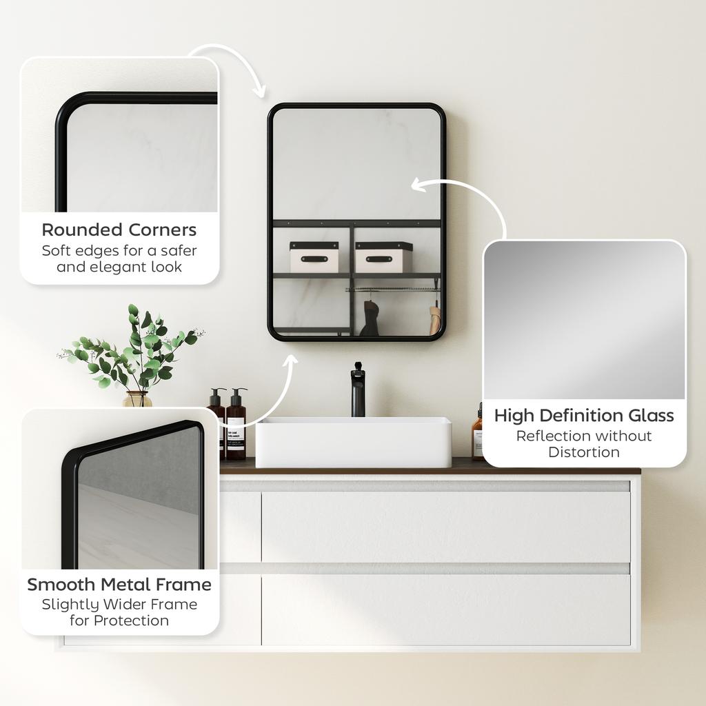 Rectangular Wall Mirror with HD Glass - Black