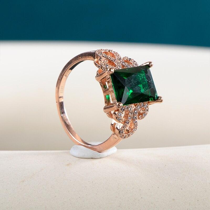 BELLA BOX Женское кольцо с зеленым камнем Cz, цвет розового золота, подарок на годовщину для очаровательных женских колец