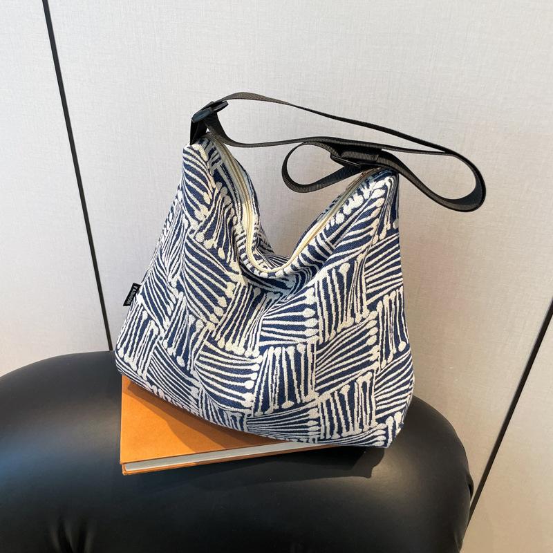 Тканевая сумка 2025 осень новая большая вместимость холст высокая ценность клетка широкий плечевой ремень одно плечо мессенджер сумка-тоут