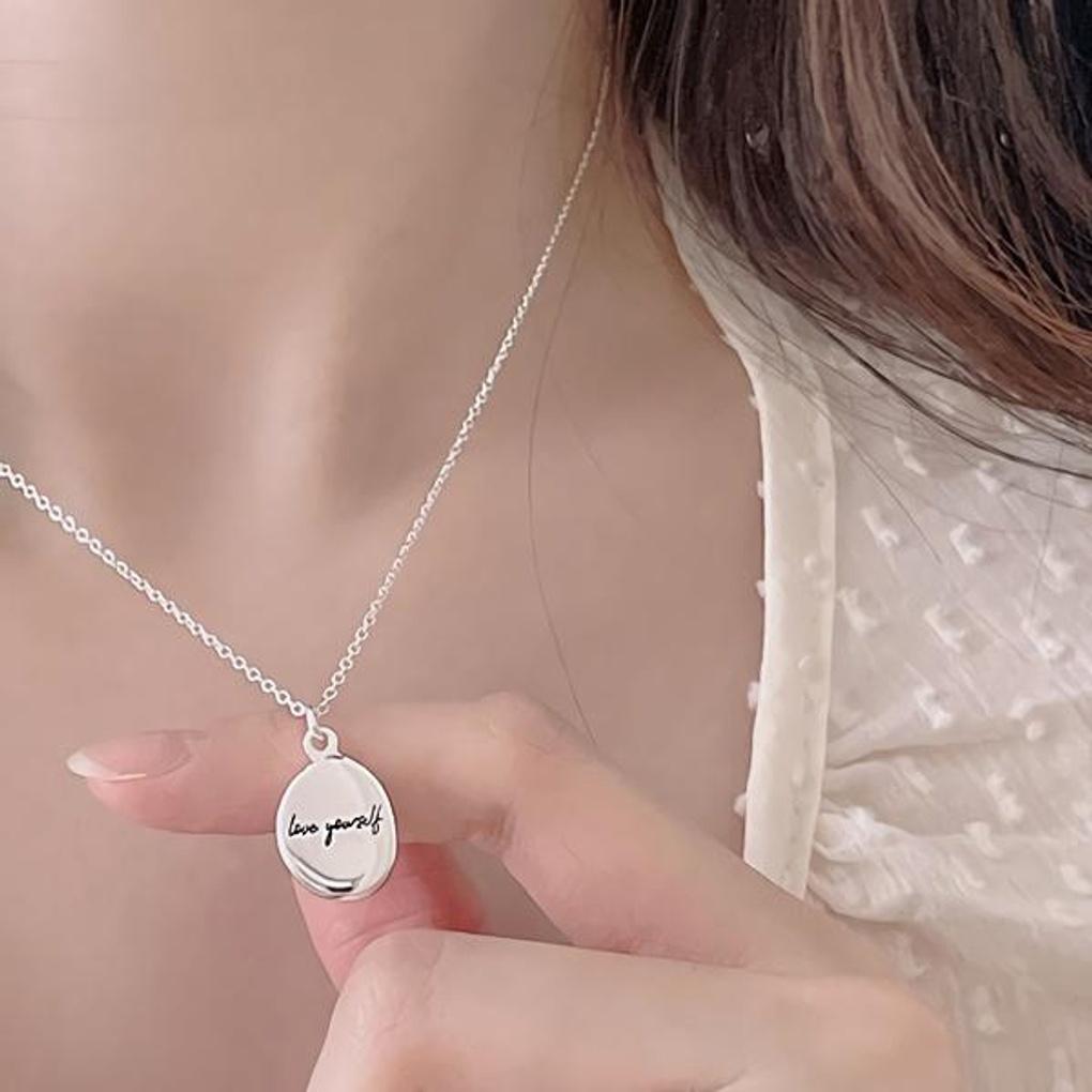 Women's Surgical Steel White Silver Lettering Necklace