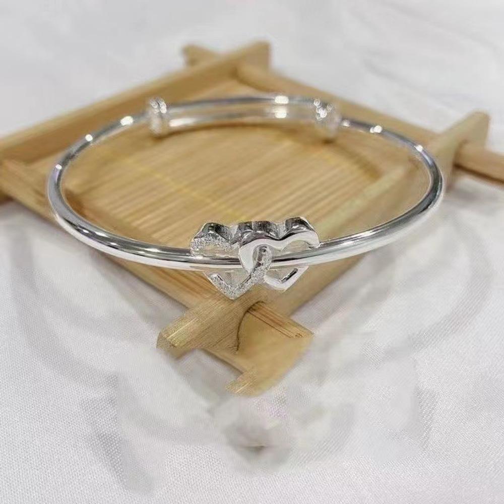 Sweet Exquisite Double Heart Retro Korean Style Bracelet Women Bangle Fashion Jewelry Buckle Bangle