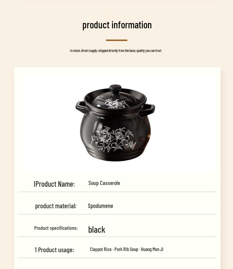 Thickened Ceramic Pot for Soup & Porridge, Anti-Dry, Slow Cooker, Gas Stove Safe
