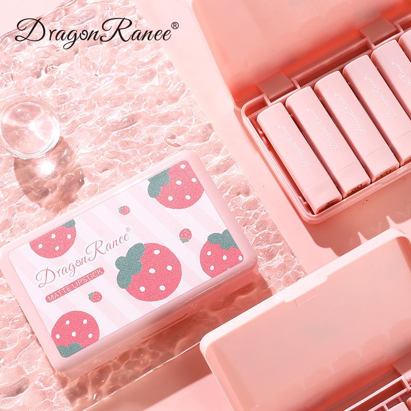 Мини матовые нюдовые розовые помады Dragon Ranee (6 оттенков) - Милый дизайн с клубничкой, Стойкий, Бархатно-матовый финиш. Идеальный подарок!