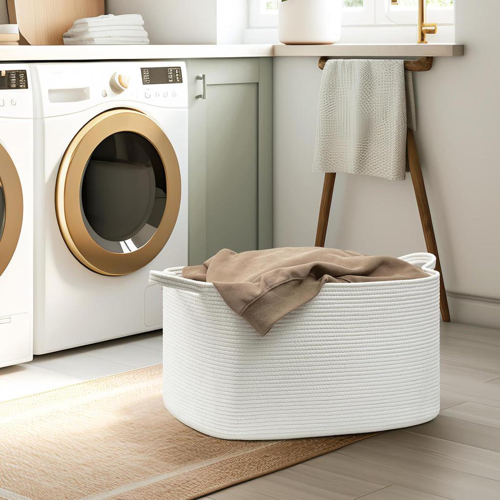 Корзина для хранения из плетеной хлопковой веревки большой вместимости для белья или игрушек