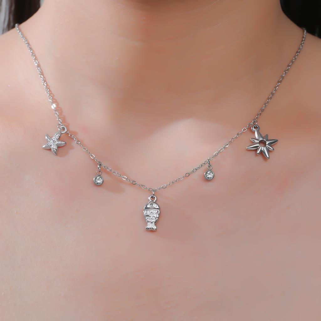 Cazador Sea Fish Starfish Clear Zircon Pendants Women's Necklace Stainless Steel Jewelry Gold Color Chain Gifts Trend 2026 New