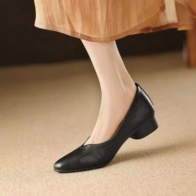 Туфли-лодочки на одном ремешке, универсальные для работы, с открытым мыском, женские осенние туфли на толстом каблуке для профессиональной работы