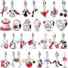 S925 Sterling Silver Red Color Charms Bead Lipstick High Heels Heart Strawberry Dangle Fit Original Bracelet DIY Jewelry