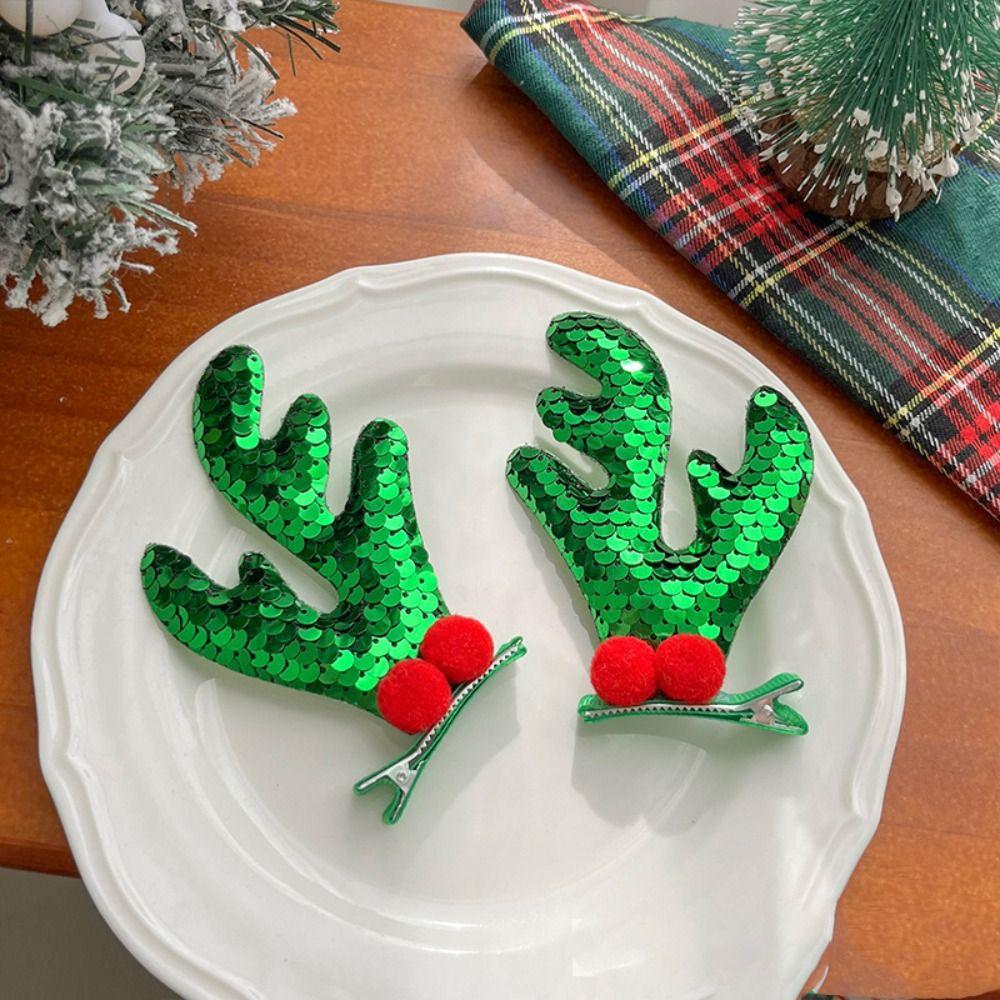 Lovely Merry Christmas Decor Christmas Hairpin Sequin Santa Claus Children Antler Hair Clip Deer Horn Cloth Children's