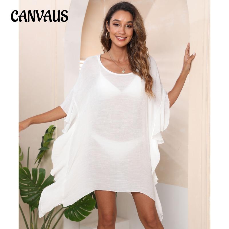 Women's Dress Plus Size Ruffle Solid Color Simple Loose Beach Bikini Cover-Up Swimwear Cover-Ups