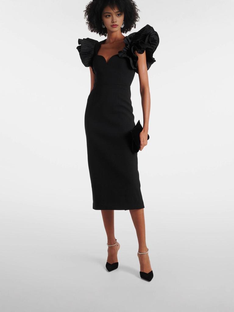 Женское элегантное платье-бодикон с сетчатыми рукавами-рюшами и открытой спиной