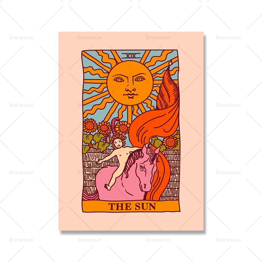 Sun Moon Fool Star Lovers Tarot Card Print Wall Art Canvas Painting Nordic Posters And Prints Boho Picture For Living Room Decor