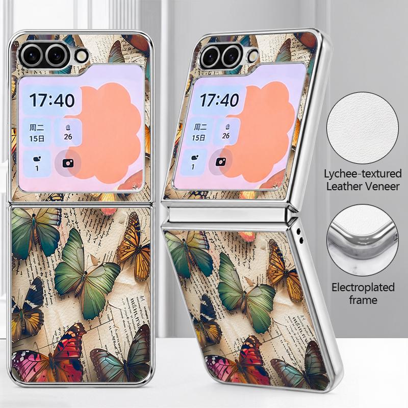 Чехол с ярким узором бабочки для Samsung Galaxy Z FLIP 7 FE 6 5 Гибридная складная крышка с покрытием из PC+PU кожи для Samsung Z Flip7 Flip6 Flip5